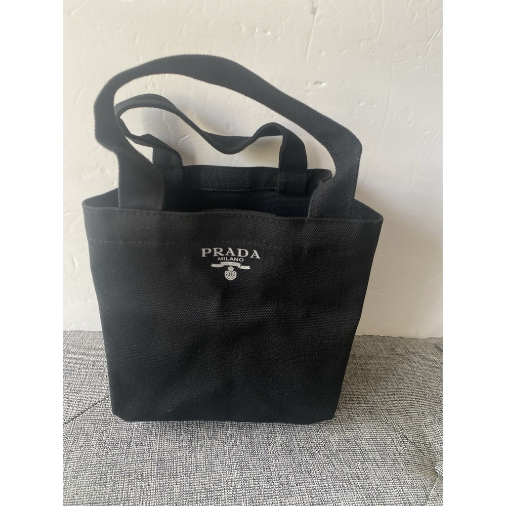 Prada Beauty VIP Novelty Mini Black Canvas Tote Bag GWP Small Handbag